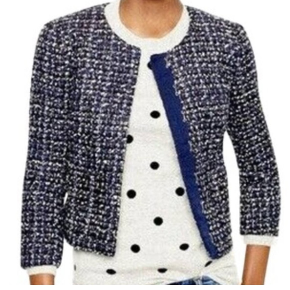 J. Crew Midnight boucle Navy and Silver Tweed Cropped Blazer - 6